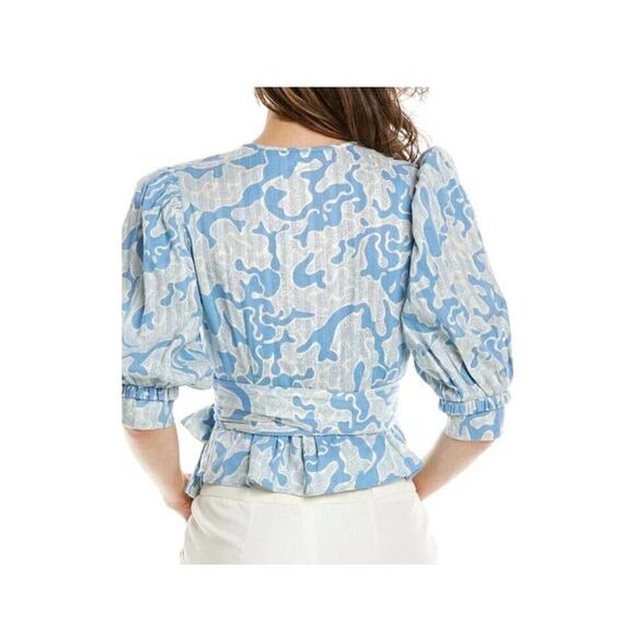 DIANE VON FURSTENBERG Oxford Top In Gorgonian Sky Blue-Size 14-100% Cotton NWT - Picture 2 of 8